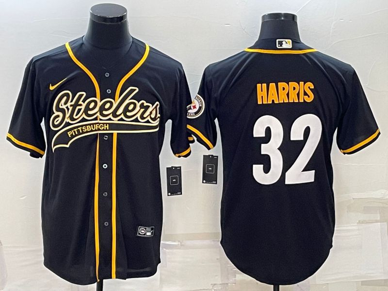 Men Pittsburgh Steelers 32 Harris Black 2022 Nike Co branded NFL Jerseys